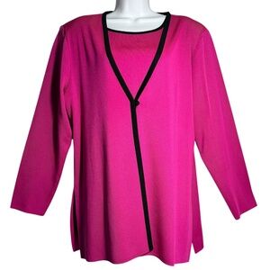 Misook  2 Piece Set Size XL Pink Black Cardigan Jacket Tank Top Shell Twin Set